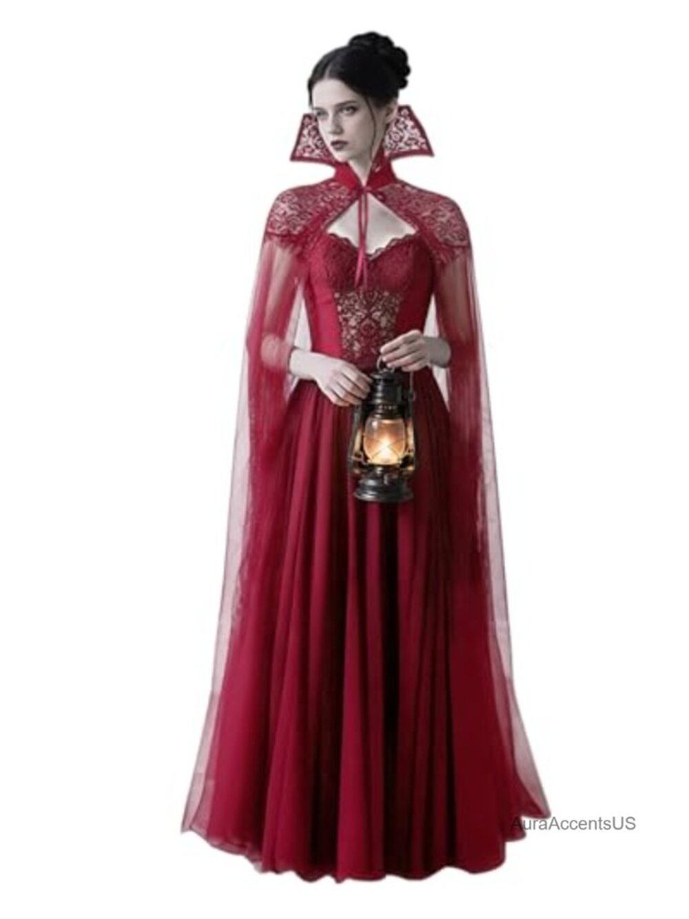 Gothic Lace Stand Up Collar Sheer Tulle Cape Women's Vampire Cloak